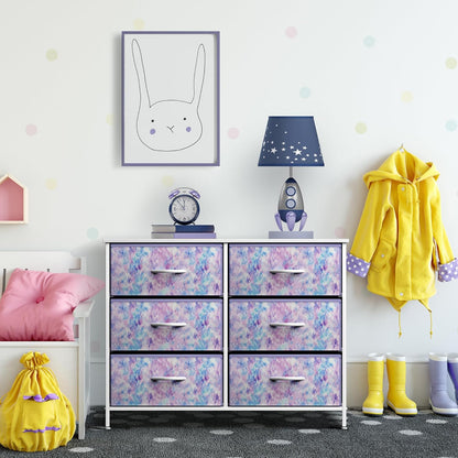 Dresser with 6 Fabric Drawers & Wood Top (Purple)