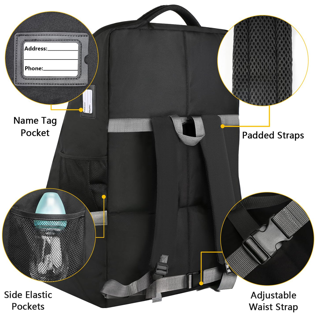 Padded Car Seat Travel Bag Backpack for Airplane, Heavy Duty Car Seat Bags for Air Travel, Carseat Cover for Airplane Travel with Shoulder Strap, Car Seats Carrier for Airport