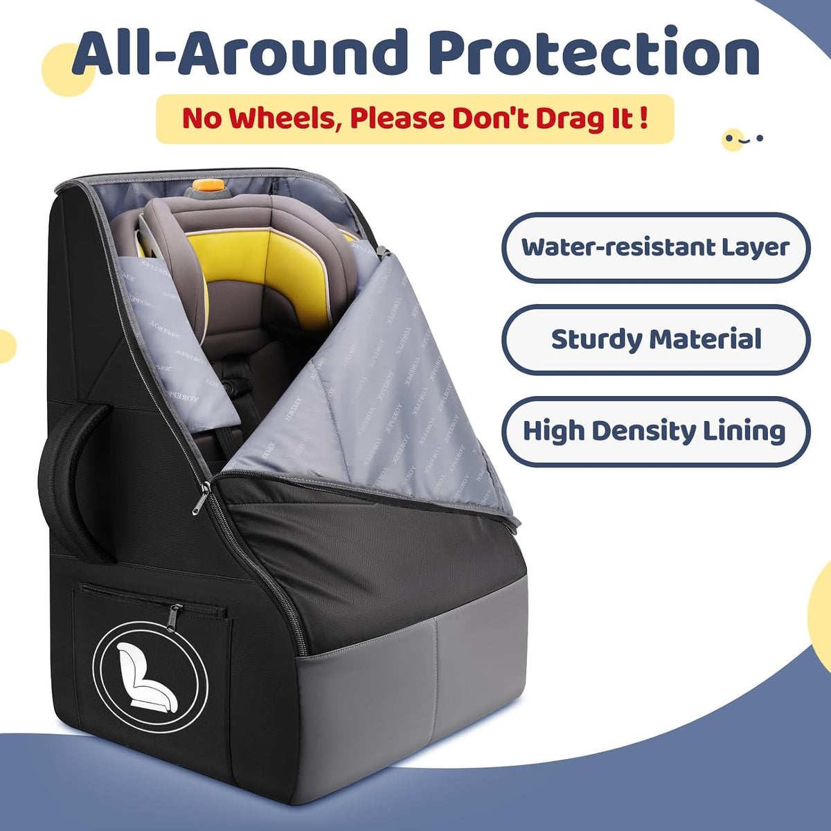 Padded Car Seat Travel Bag Backpack for Airplane, Heavy Duty Car Seat Bags for Air Travel, Carseat Cover for Airplane Travel with Shoulder Strap, Car Seats Carrier for Airport