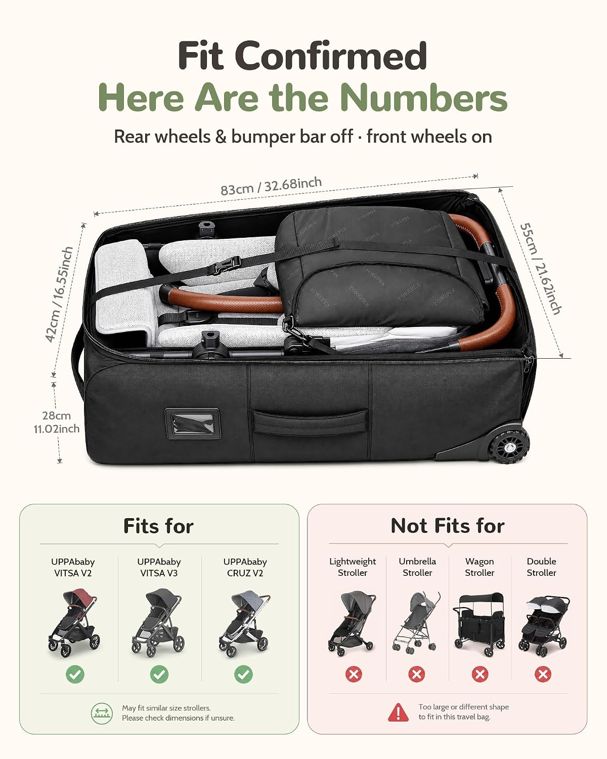 Padded Stroller Travel Bag with 2 Smooth Wheels