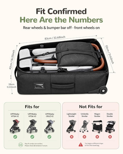 Padded Stroller Travel Bag with 2 Smooth Wheels