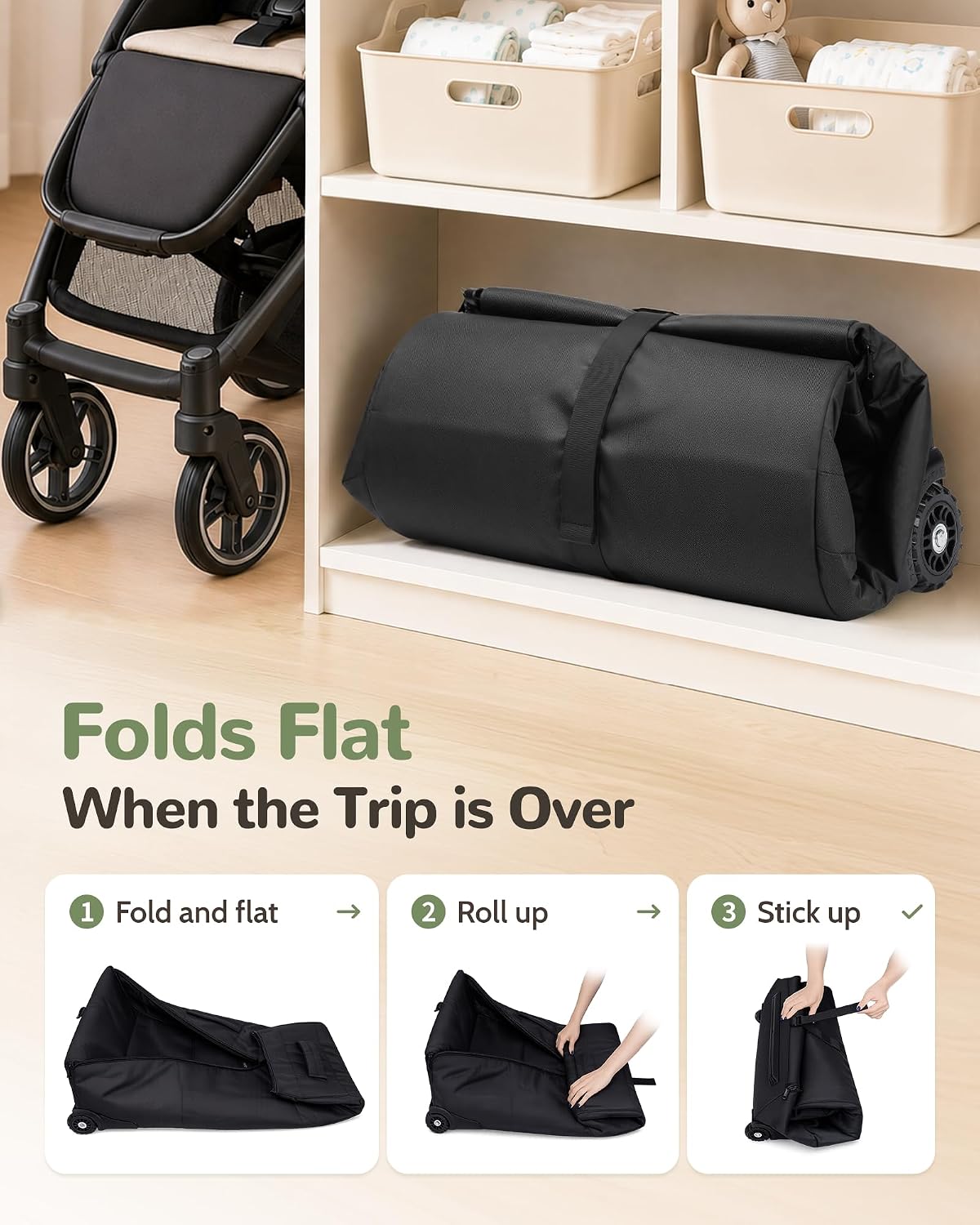 Padded Stroller Travel Bag with 2 Smooth Wheels
