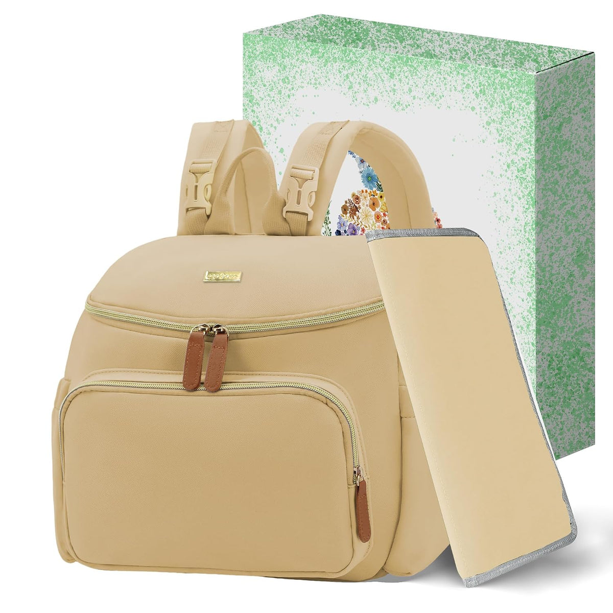Compact Diaper Bag Backpack – Lightweight & Waterproof Baby Bag for Moms & Dads, Includes Changing Pad & Stroller Straps, Small Travel Diaper Backpack for Daily Use –Khaki