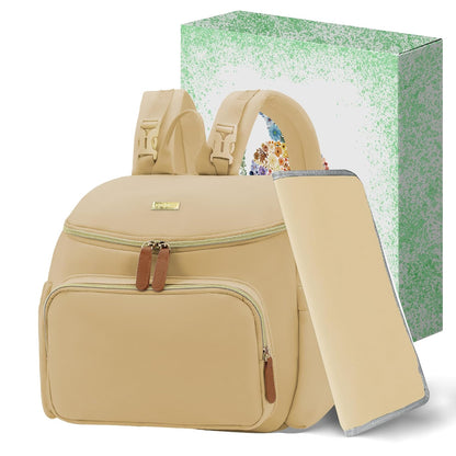 Compact Diaper Bag Backpack – Lightweight & Waterproof Baby Bag for Moms & Dads, Includes Changing Pad & Stroller Straps, Small Travel Diaper Backpack for Daily Use –Khaki
