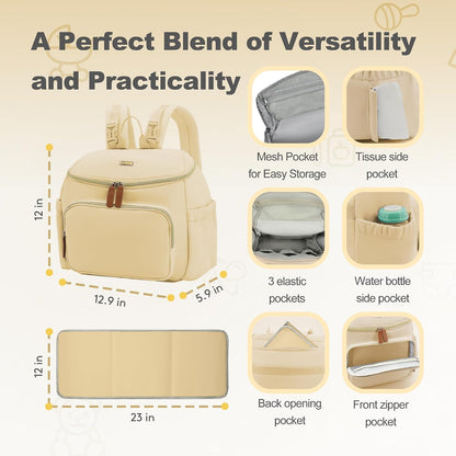 Compact Diaper Bag Backpack – Lightweight & Waterproof Baby Bag for Moms & Dads, Includes Changing Pad & Stroller Straps, Small Travel Diaper Backpack for Daily Use –Khaki