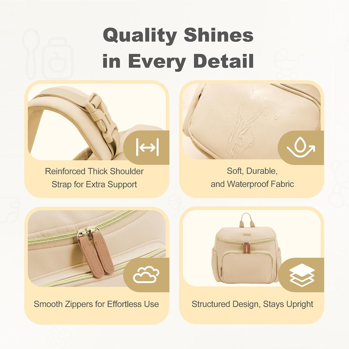 Compact Diaper Bag Backpack – Lightweight & Waterproof Baby Bag for Moms & Dads, Includes Changing Pad & Stroller Straps, Small Travel Diaper Backpack for Daily Use –Khaki