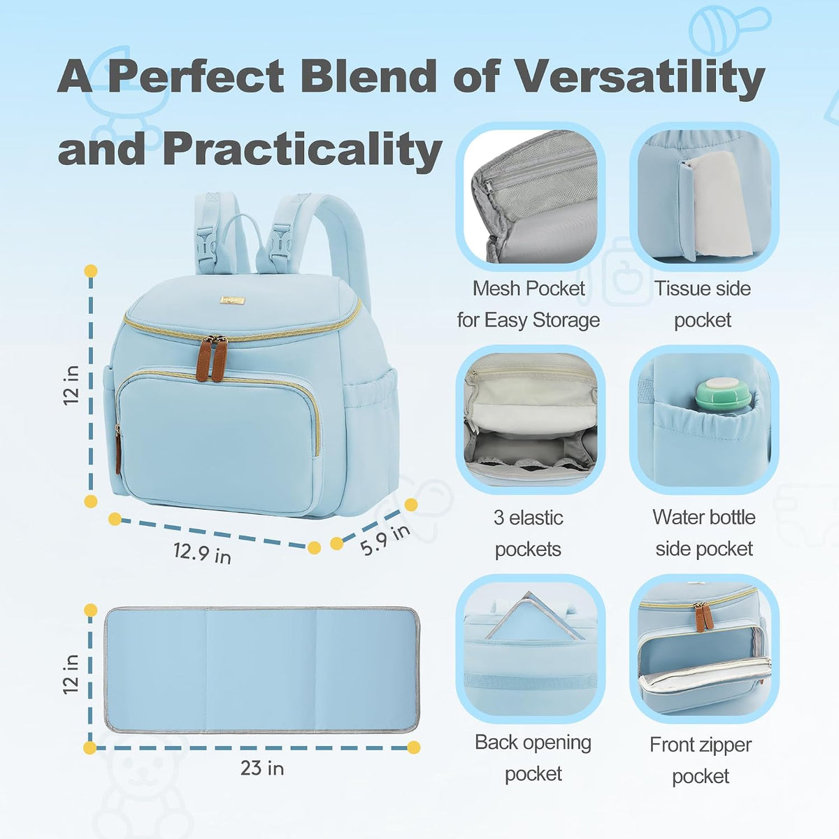 Compact Diaper Bag Backpack – Lightweight & Waterproof Baby Bag for Moms & Dads, Includes Changing Pad & Stroller Straps, Small Travel Diaper Backpack for Daily Use –Khaki