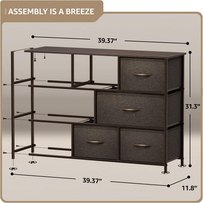 Wide 8-Drawer Dresser, Wood Top & Fabric Drawers (Blue)