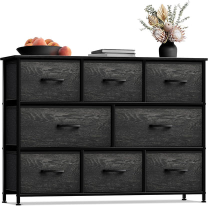 Wide 8-Drawer Dresser, Wood Top & Fabric Drawers (Blue)