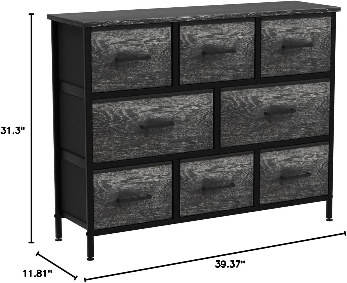 Wide 8-Drawer Dresser, Wood Top & Fabric Drawers (Blue)