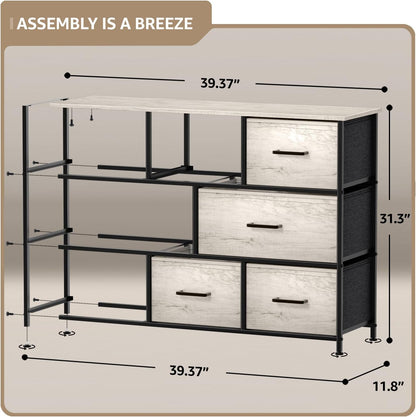 Wide 8-Drawer Dresser, Wood Top & Fabric Drawers (Blue)