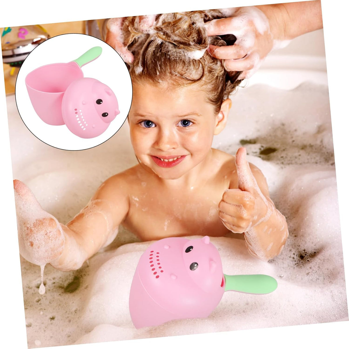 Hippo Shaped Baby Bath Rinser Cup for Hair Washing Pink PP