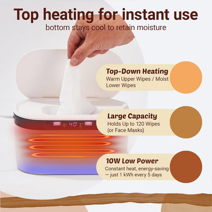 Baby Wipe Warmer, Wet Wipe Warmer 5 Modes of Temperature Heating Control Dual Heat for Baby's Comfort Large Capacity Wipes Dispenser Diaper for Babies & Adult, Wipe Warmer with Night Light
