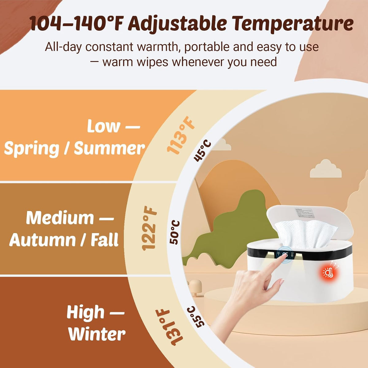 Baby Wipe Warmer, Wet Wipe Warmer 5 Modes of Temperature Heating Control Dual Heat for Baby's Comfort Large Capacity Wipes Dispenser Diaper for Babies & Adult, Wipe Warmer with Night Light