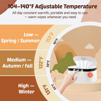 Baby Wipe Warmer, Wet Wipe Warmer 5 Modes of Temperature Heating Control Dual Heat for Baby's Comfort Large Capacity Wipes Dispenser Diaper for Babies & Adult, Wipe Warmer with Night Light