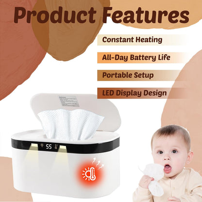 Baby Wipe Warmer, Wet Wipe Warmer 5 Modes of Temperature Heating Control Dual Heat for Baby's Comfort Large Capacity Wipes Dispenser Diaper for Babies & Adult, Wipe Warmer with Night Light