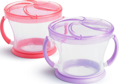 Snack Catcher Toddler Snack Cups, No Spill, 2 Pack, Pink/Purple