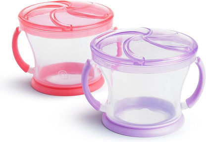 Snack Catcher Toddler Snack Cups, No Spill, 2 Pack, Pink/Purple