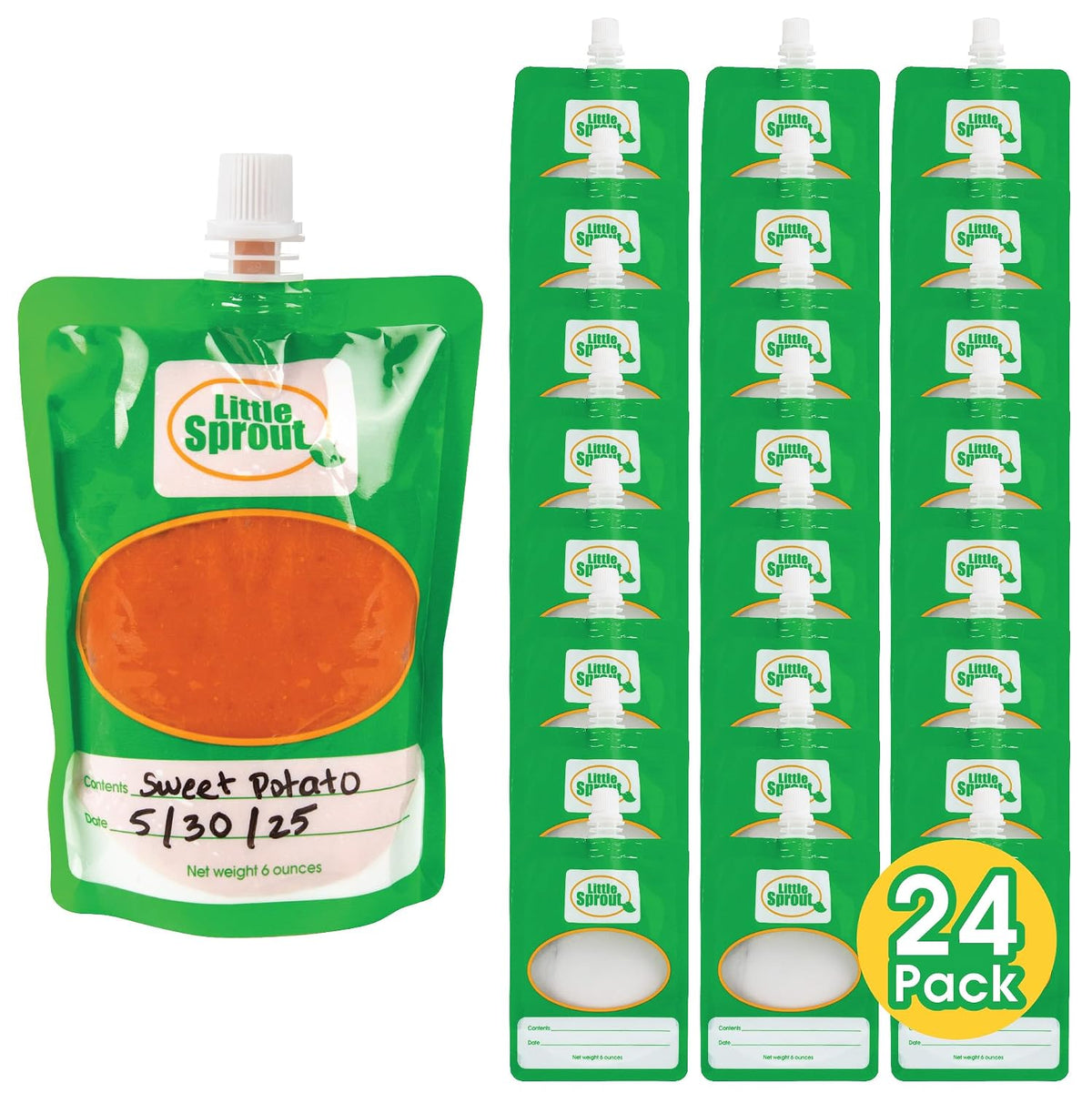 Disposable Baby Food Pouches (24ct) - Make Your Own 6 Ounce Squeezies - Works with all Fill Stations including Infantino