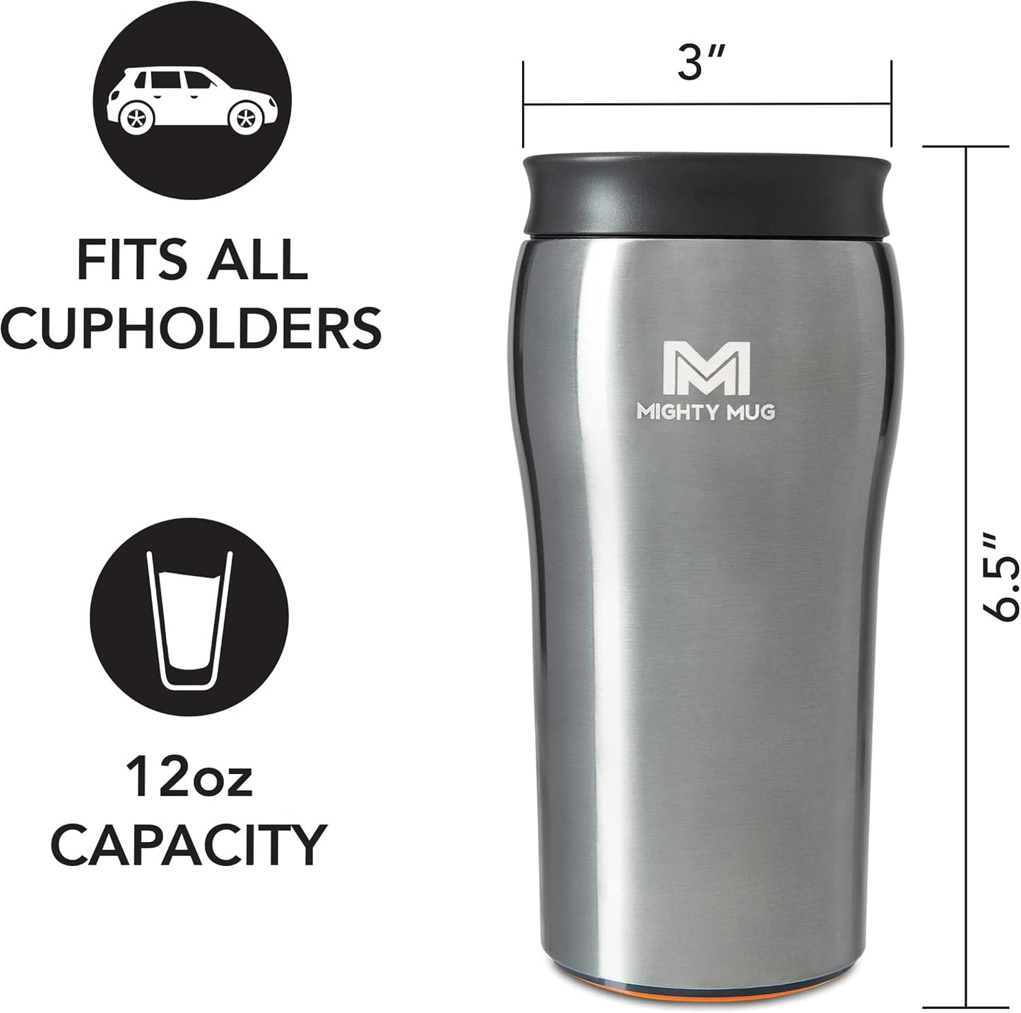 The Untippable Mug | Grips When Hit, Lifts for Sips | Insulated Stainless Steel Tumbler | Cupholder Friendly | Gifts for Women Men All | Leakproof | 4 Hours Hot/ 24 Cold | 12oz Black