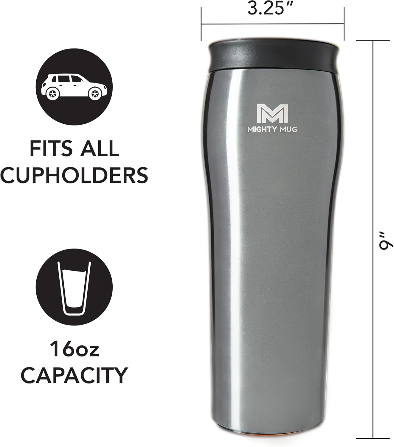 The Untippable Mug | Grips When Hit, Lifts for Sips | Insulated Stainless Steel Tumbler | Cupholder Friendly | Gifts for Women Men All | Leakproof | 4 Hours Hot/ 24 Cold | 12oz Black