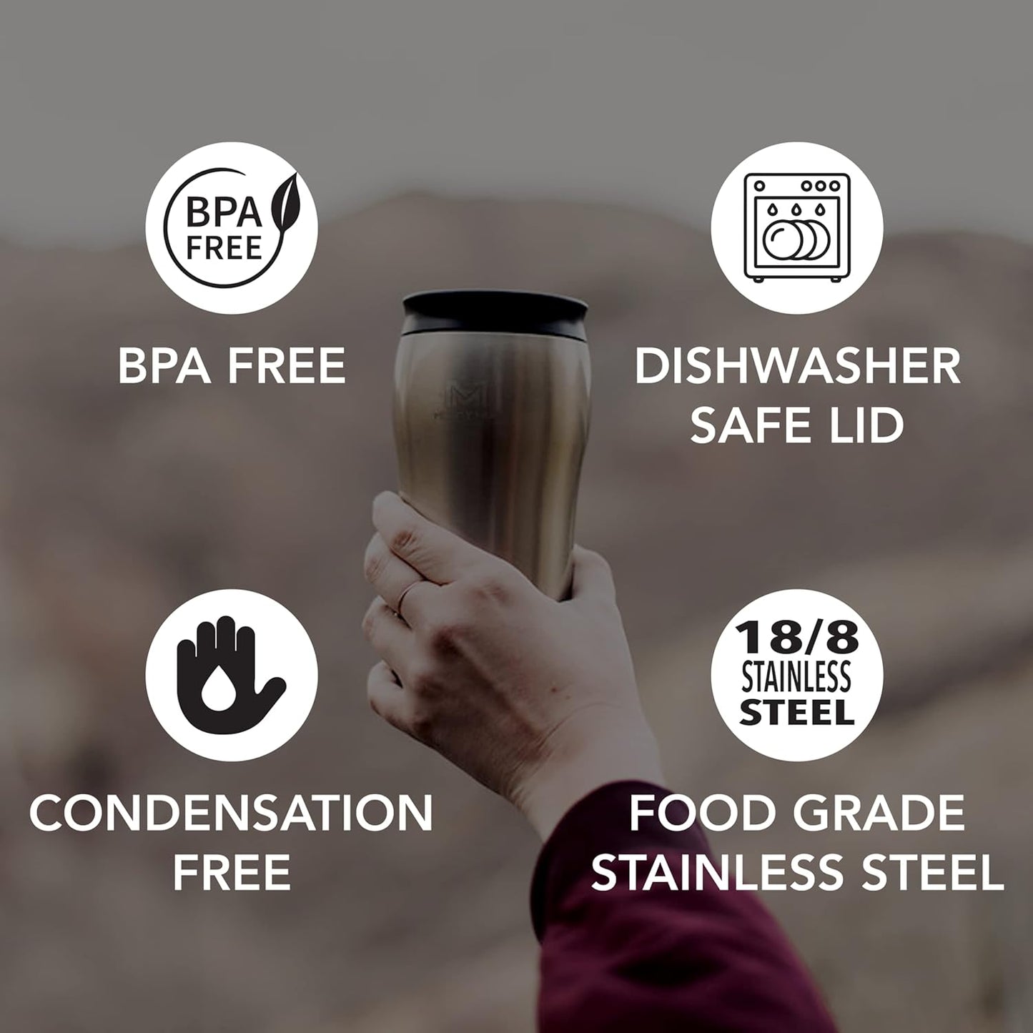 The Untippable Mug | Grips When Hit, Lifts for Sips | Insulated Stainless Steel Tumbler | Cupholder Friendly | Gifts for Women Men All | Leakproof | 4 Hours Hot/ 24 Cold | 12oz Black