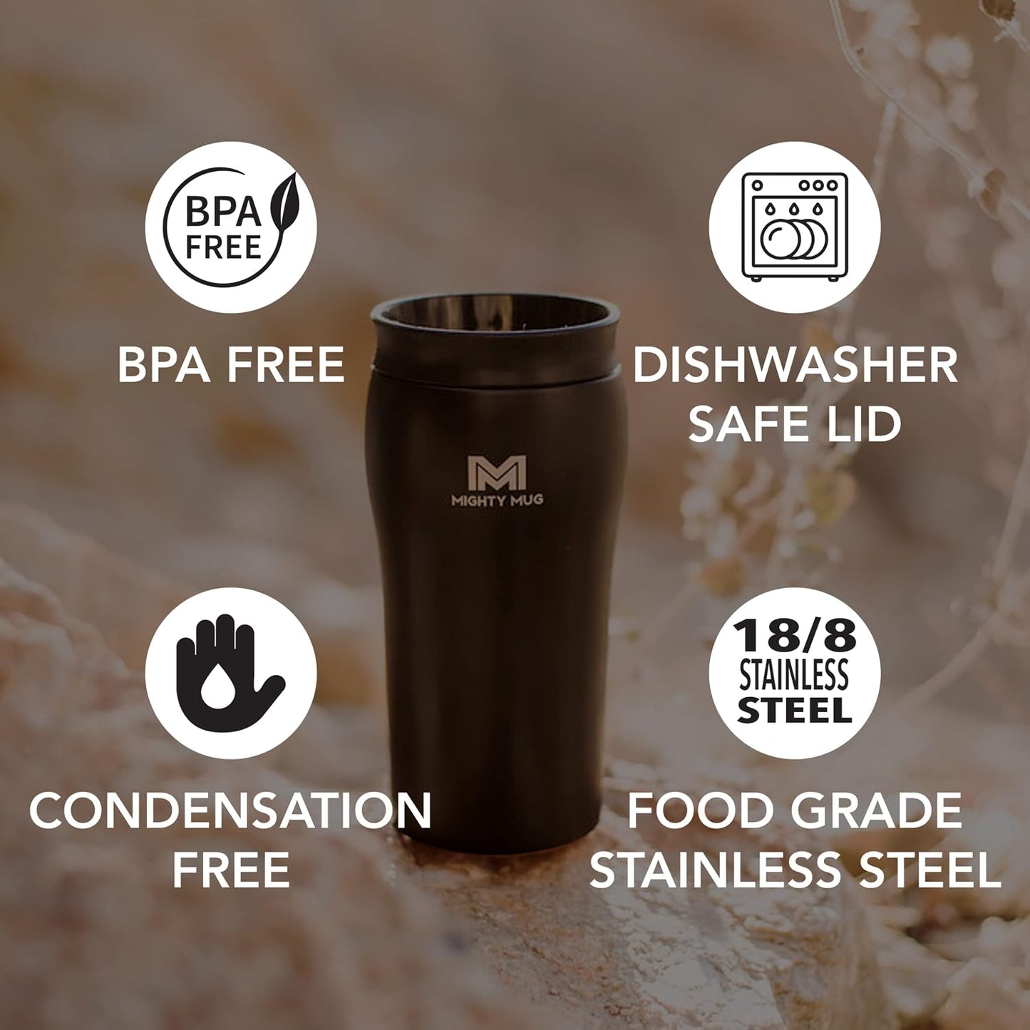 The Untippable Mug | Grips When Hit, Lifts for Sips | Insulated Stainless Steel Tumbler | Cupholder Friendly | Gifts for Women Men All | Leakproof | 4 Hours Hot/ 24 Cold | 12oz Black
