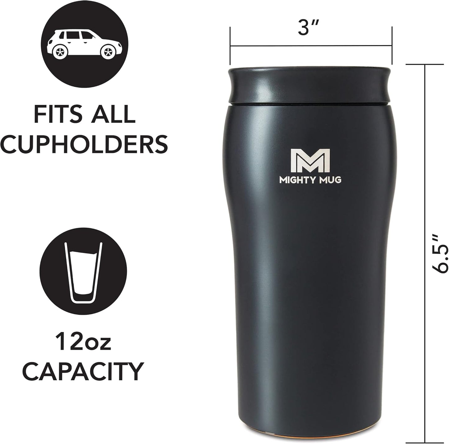 The Untippable Mug | Grips When Hit, Lifts for Sips | Insulated Stainless Steel Tumbler | Cupholder Friendly | Gifts for Women Men All | Leakproof | 4 Hours Hot/ 24 Cold | 12oz Black
