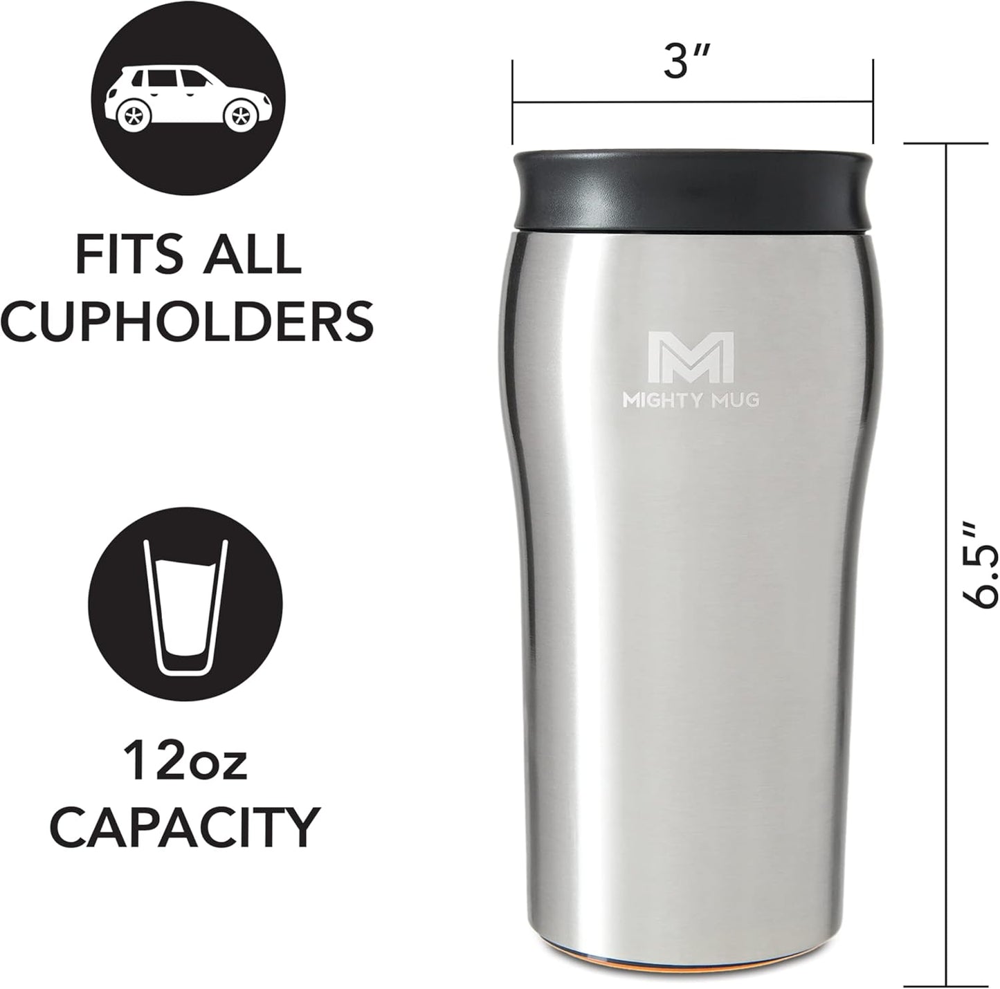 The Untippable Mug | Grips When Hit, Lifts for Sips | Insulated Stainless Steel Tumbler | Cupholder Friendly | Gifts for Women Men All | Leakproof | 4 Hours Hot/ 24 Cold | 12oz Black
