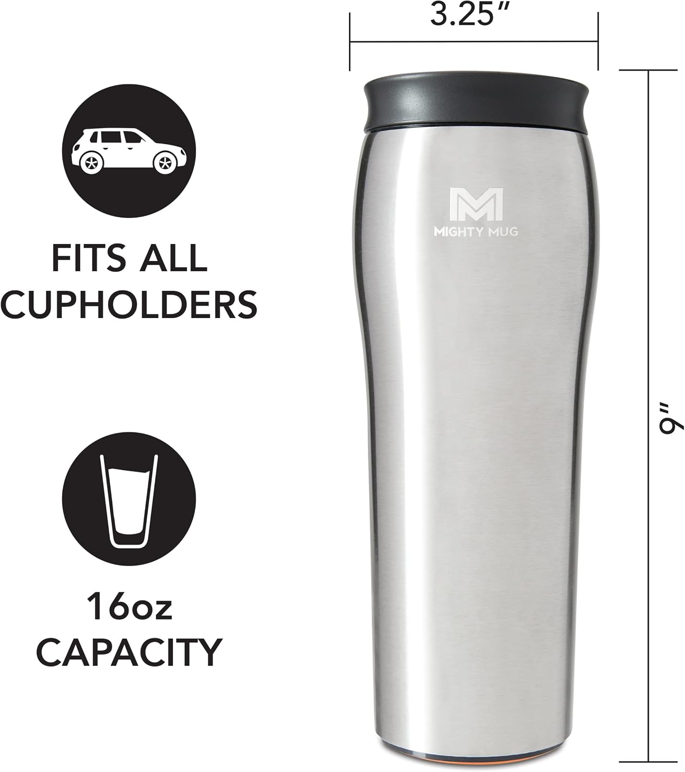 The Untippable Mug | Grips When Hit, Lifts for Sips | Insulated Stainless Steel Tumbler | Cupholder Friendly | Gifts for Women Men All | Leakproof | 4 Hours Hot/ 24 Cold | 12oz Black