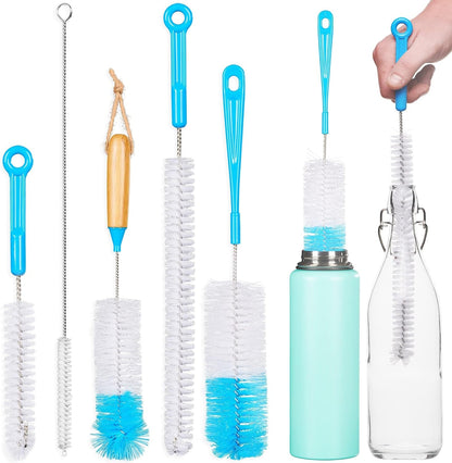 Bottle Brush Cleaner Pack - Set of 5 Bottle Brushes for Cleaning Baby Bottles, Water Bottles, Tumblers, Wine Decanters, Flask, Bong, Vase Cleaner - One Straw Cleaner Brush