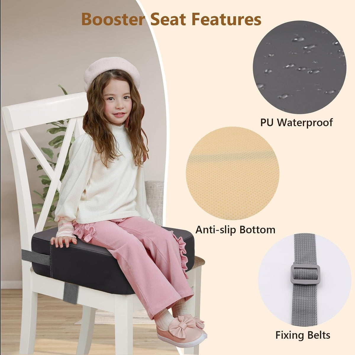 Toddler Booster Seat for Kitchen Chair, Waterproof PU Chair Cushion
