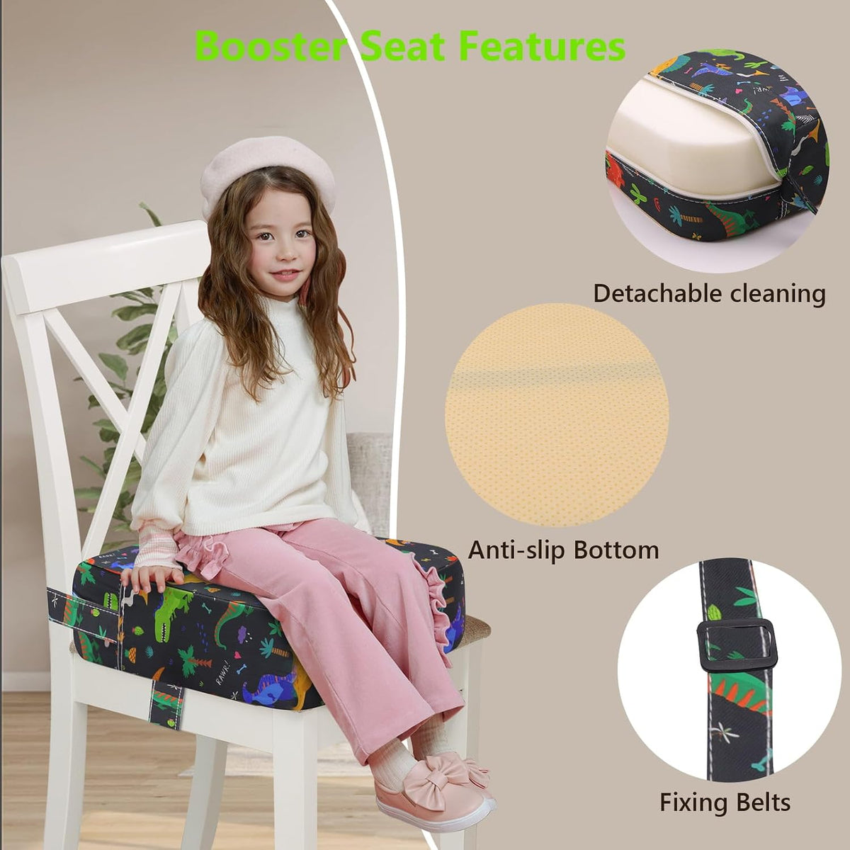 Toddler Booster Seat for Kitchen Chair, Waterproof PU Chair Cushion