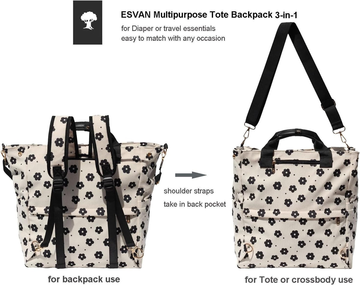 Diaper Backpack Totepack Crossbody 3 in 1 Laptop Tote with Insulated Pocket
