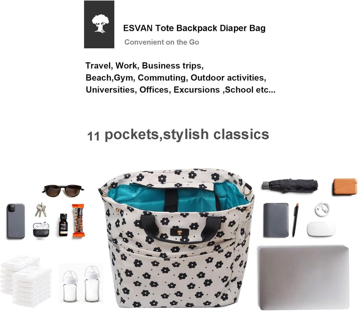 Diaper Backpack Totepack Crossbody 3 in 1 Laptop Tote with Insulated Pocket