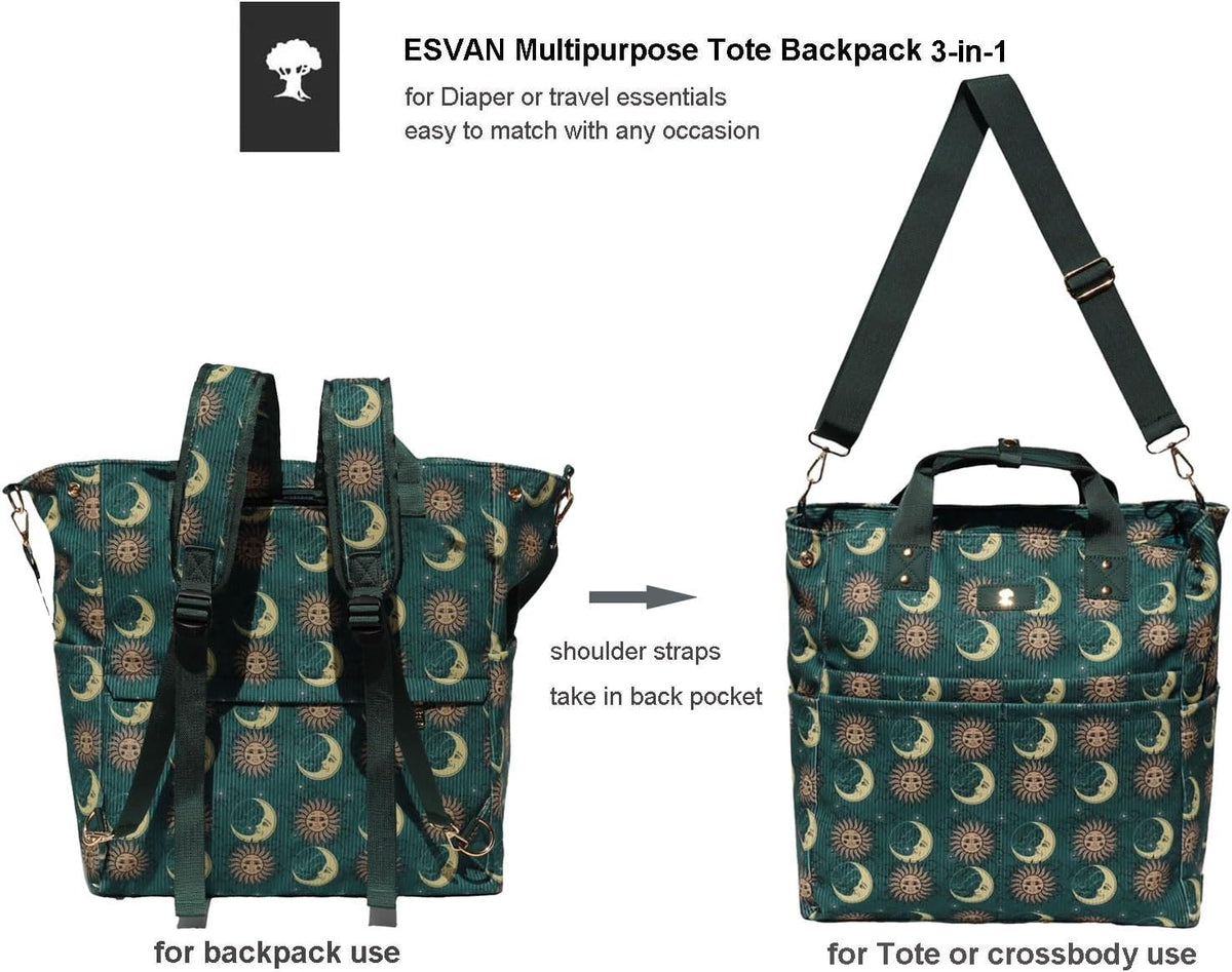 Diaper Backpack Totepack Crossbody 3 in 1 Laptop Tote with Insulated Pocket