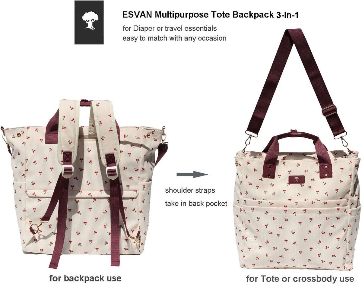 Diaper Backpack Totepack Crossbody 3 in 1 Laptop Tote with Insulated Pocket