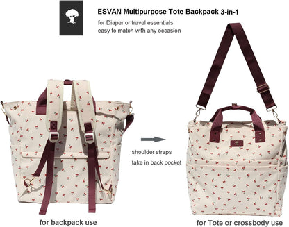 Diaper Backpack Totepack Crossbody 3 in 1 Laptop Tote with Insulated Pocket