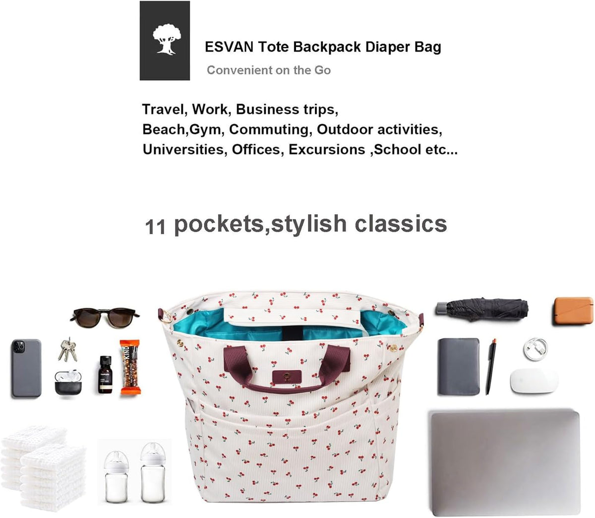Diaper Backpack Totepack Crossbody 3 in 1 Laptop Tote with Insulated Pocket