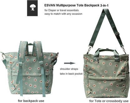 Diaper Backpack Totepack Crossbody 3 in 1 Laptop Tote with Insulated Pocket
