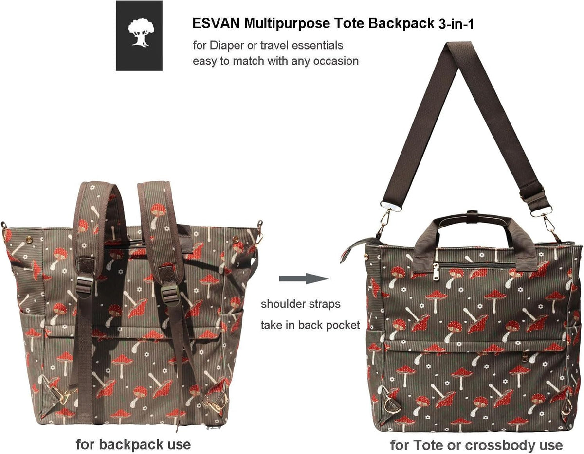 Diaper Backpack Totepack Crossbody 3 in 1 Laptop Tote with Insulated Pocket