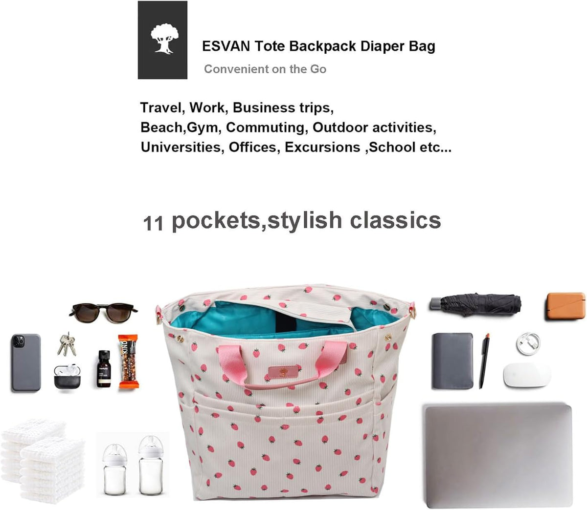 Diaper Backpack Totepack Crossbody 3 in 1 Laptop Tote with Insulated Pocket