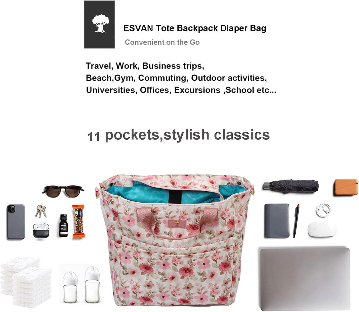Diaper Backpack Totepack Crossbody 3 in 1 Laptop Tote with Insulated Pocket