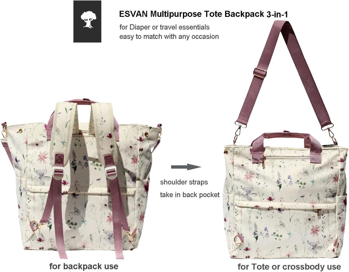 Diaper Backpack Totepack Crossbody 3 in 1 Laptop Tote with Insulated Pocket