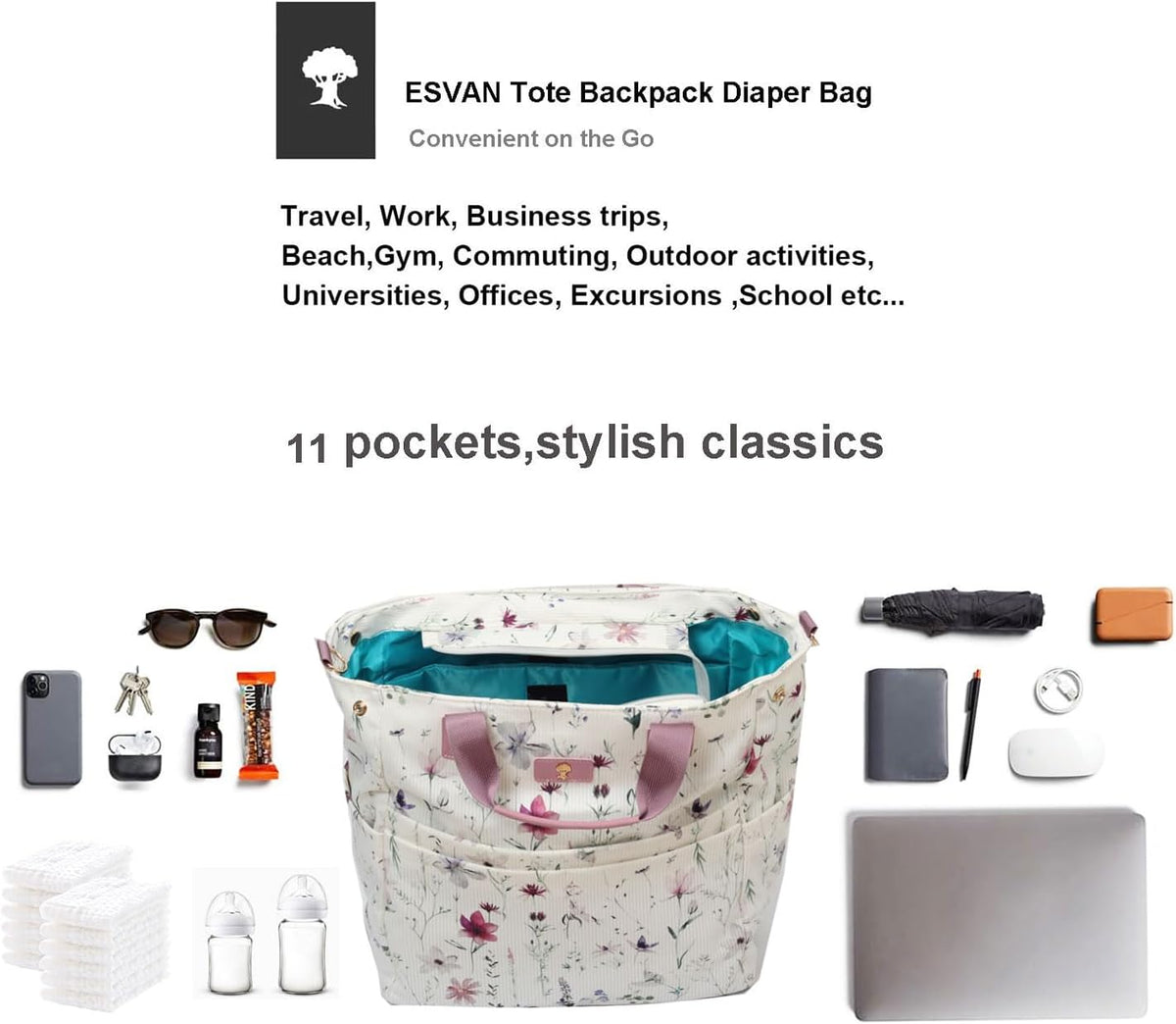Diaper Backpack Totepack Crossbody 3 in 1 Laptop Tote with Insulated Pocket