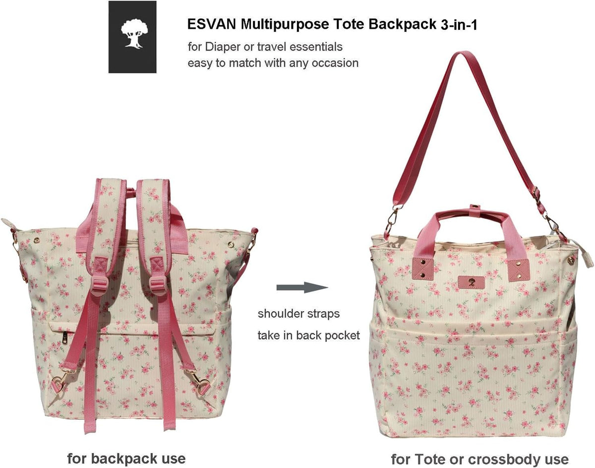 Diaper Backpack Totepack Crossbody 3 in 1 Laptop Tote with Insulated Pocket