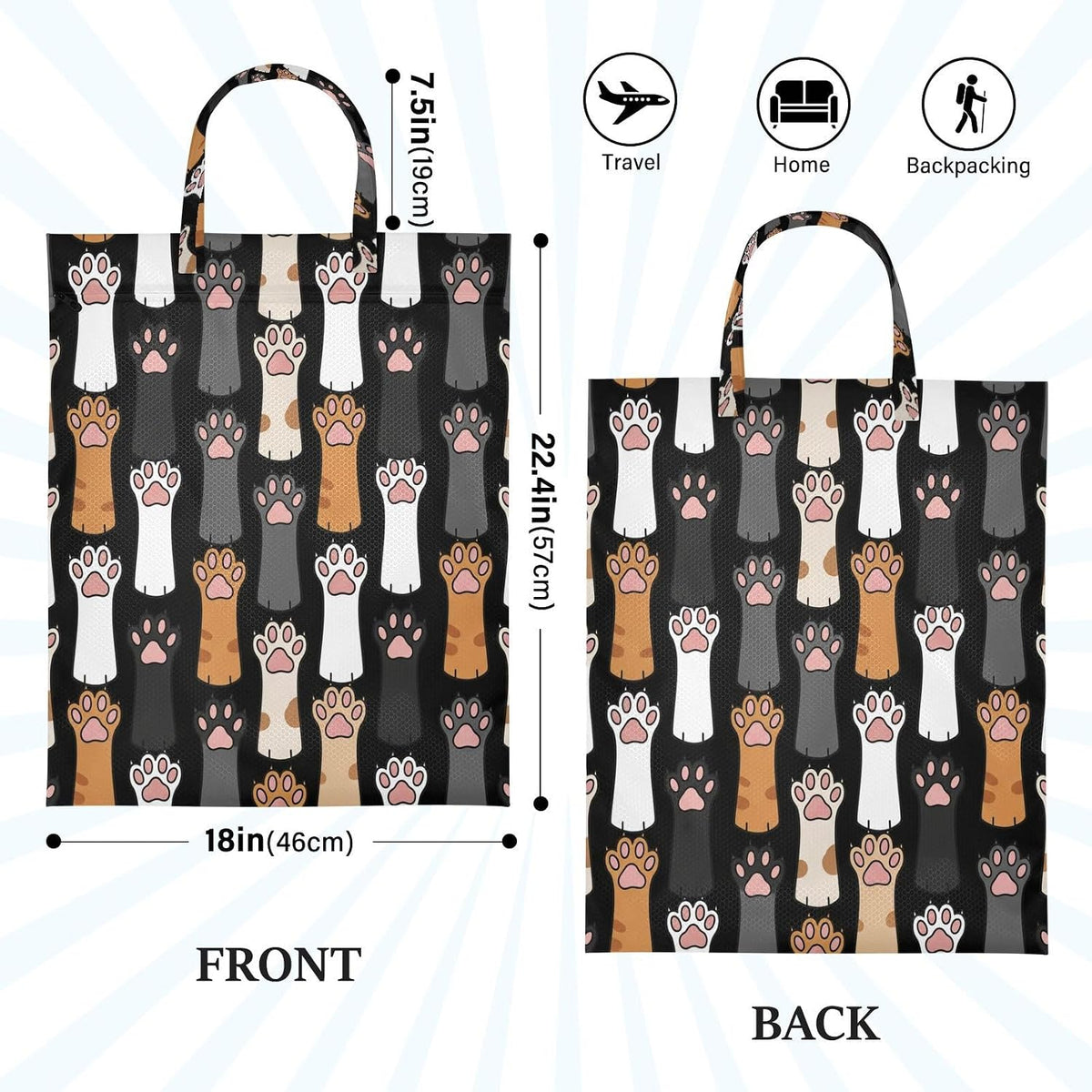 Cats Paws Waterproof Travel Laundry Bag Easy Care 2 Count