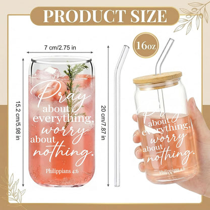 Glass Cups with Lids and Straws, 6Pcs, 16oz, Inspirational Awesome | Thank You For Being Cute Coquette Drinking Glasses Straws Tumbler for Women Girls Friend Bridesmaid Birthday Party Gifts