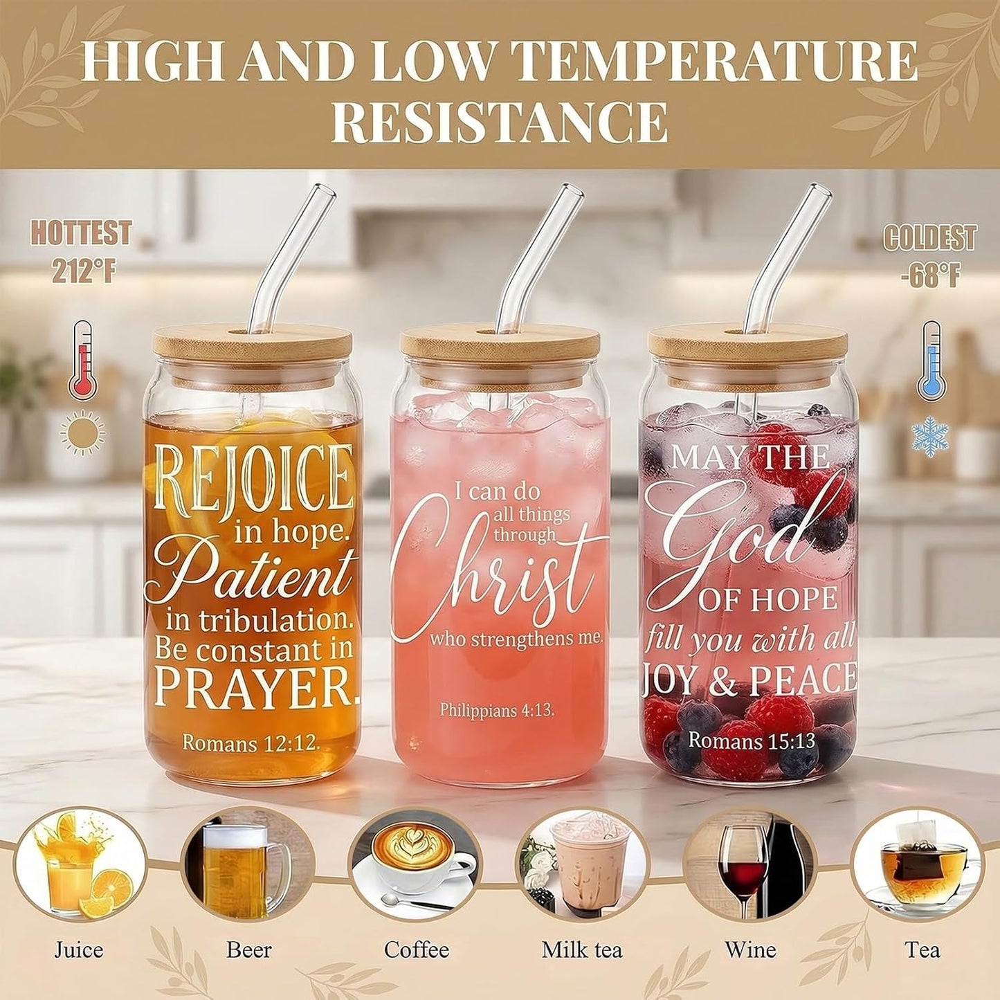 Glass Cups with Lids and Straws, 6Pcs, 16oz, Inspirational Awesome | Thank You For Being Cute Coquette Drinking Glasses Straws Tumbler for Women Girls Friend Bridesmaid Birthday Party Gifts