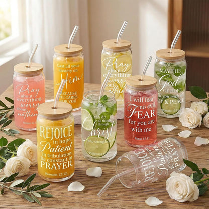 Glass Cups with Lids and Straws, 6Pcs, 16oz, Inspirational Awesome | Thank You For Being Cute Coquette Drinking Glasses Straws Tumbler for Women Girls Friend Bridesmaid Birthday Party Gifts